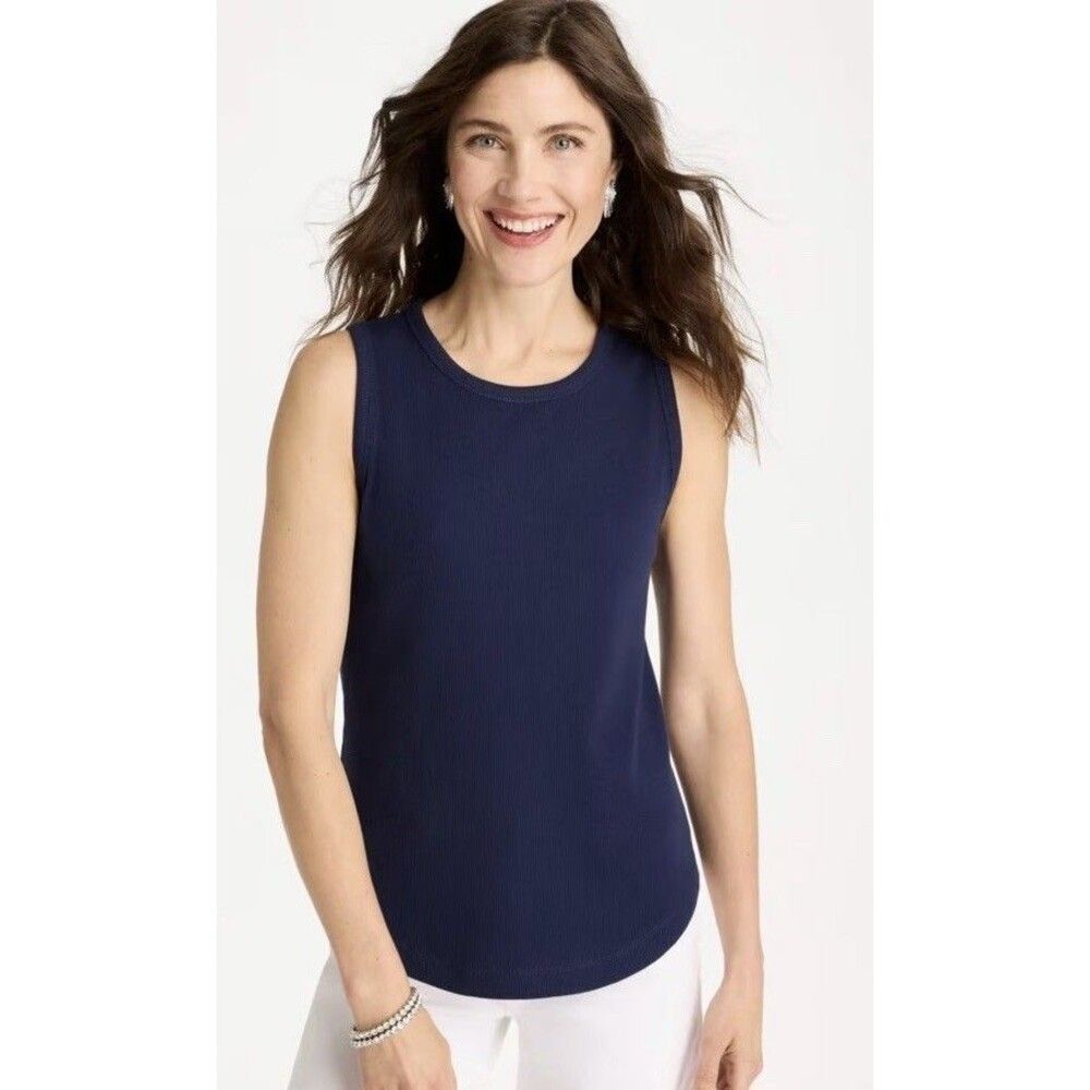 Chicos Dark Navy High Neck Rib Tank Top Size 0 (4/6-Small) # 570404377